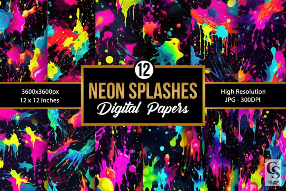 Download Neon Splashes Pattern Digital Papers - Neon Collection