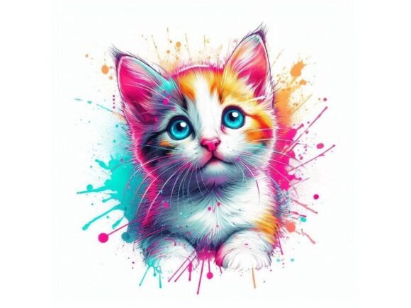 Download Expressive Kittenwith Neon Splashes and - Neon Collection