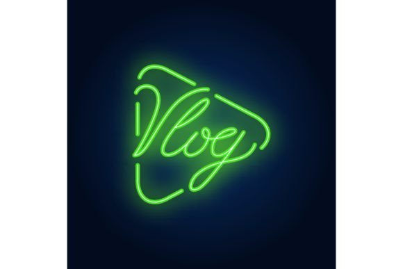 Download Vlog Neon Sign on Brick Wall. Bright Lig - Neon Collection