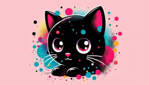 Download Adorable Black Kittenwith Neon Splashes - Neon Collection