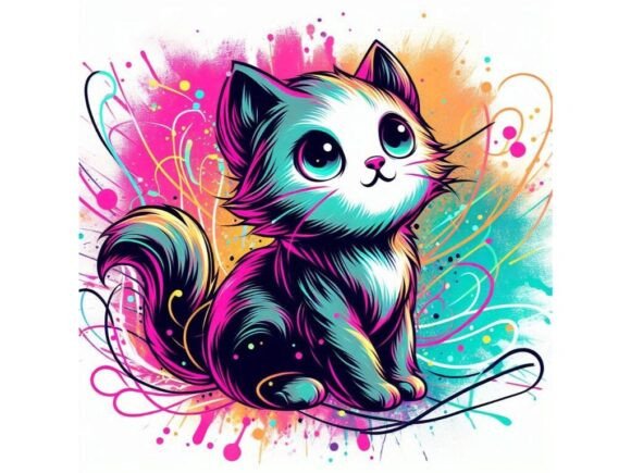 Download Expressive Kittenwith Neon Splashes and - Neon Collection