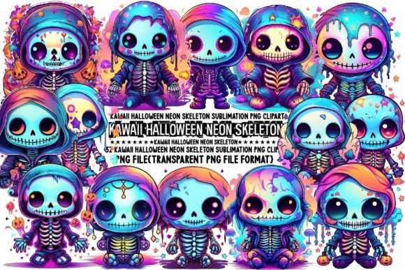 Download Kawaii Halloween Neon Skeleton PNG - Neon Collection