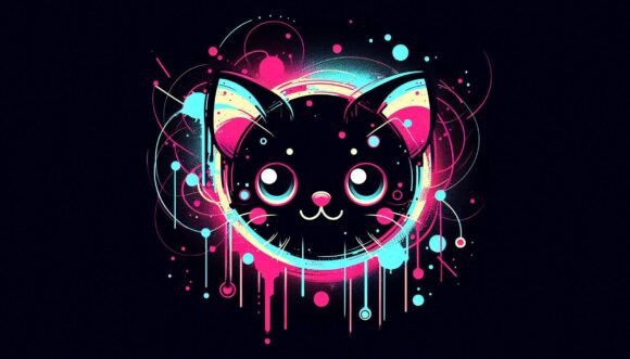 Download Abstract Kittywith Neon Splashes and Big - Neon Collection