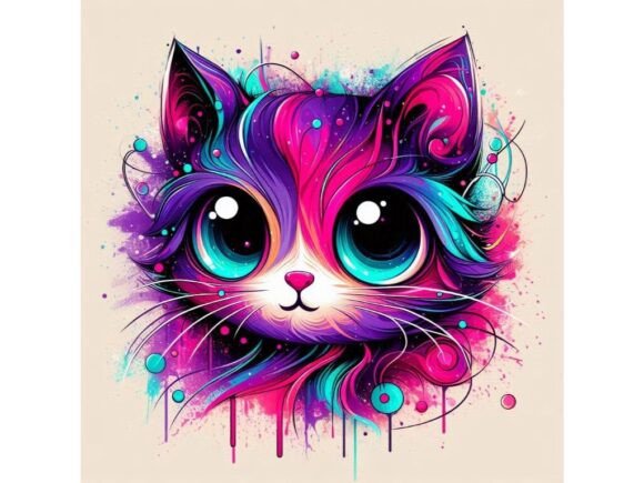 Download Abstract Kittywith Neon Splashes and Big - Neon Collection