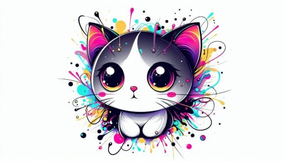 Download Abstract Kittywith Neon Splashes and Big - Neon Collection