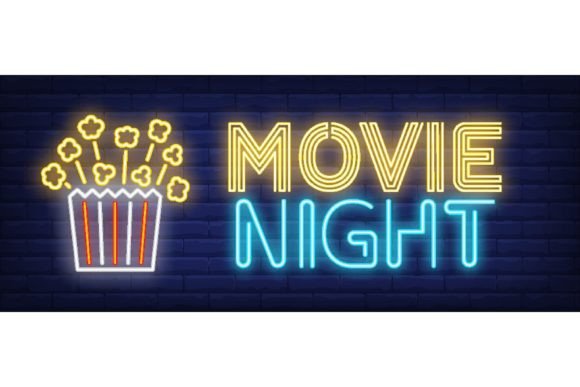 Download Movie Night Neon Text with Popcorn Paper - Neon Collection
