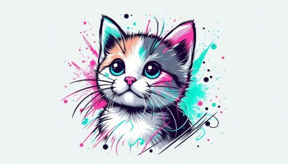 Download Expressive Kittenwith Neon Splashes and - Neon Collection