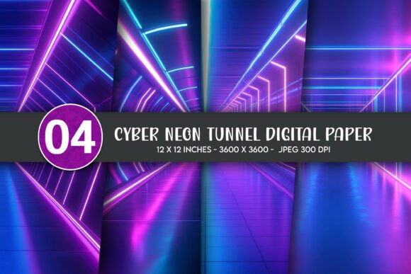 Download Cyber Neon Tunnel Digital Paper - Neon Collection