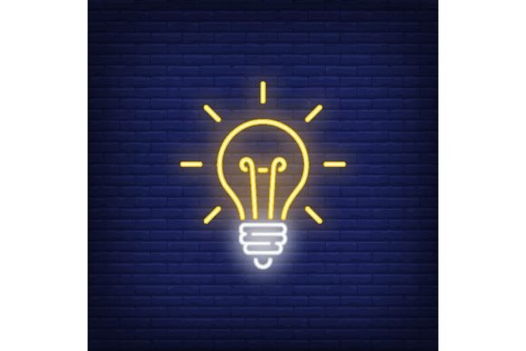 Download Glowing Light Bulb Neon Sign. Idea Conce - Light bulb Collection