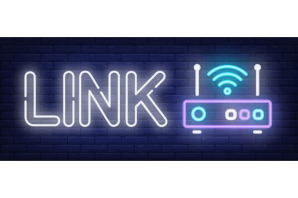 Download Link Neon Sign. Router with Signal Symbo - Neon Collection