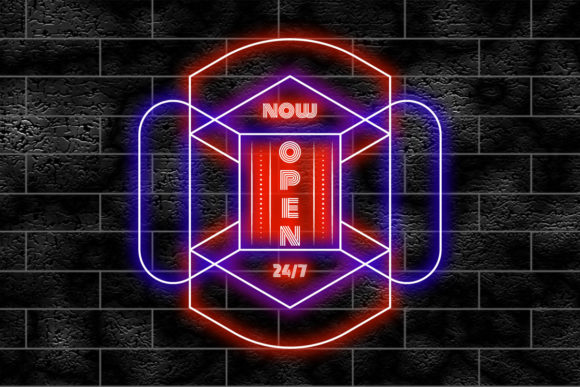 Download Open Sign Neon on Wall. 3D Illustration - Neon Collection