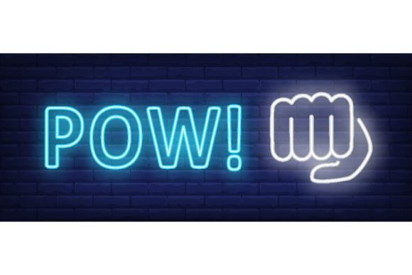 Download Pow Neon Sign. Fist on Brick Wall Backgr - Neon Collection