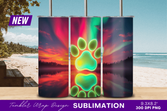 Download Neon Paw Print Aurora Reflection Tumbler - Neon Collection