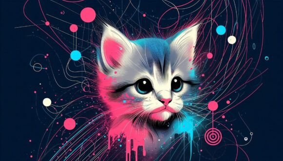 Download Expressive Kittenwith Neon Splashes and - Neon Collection
